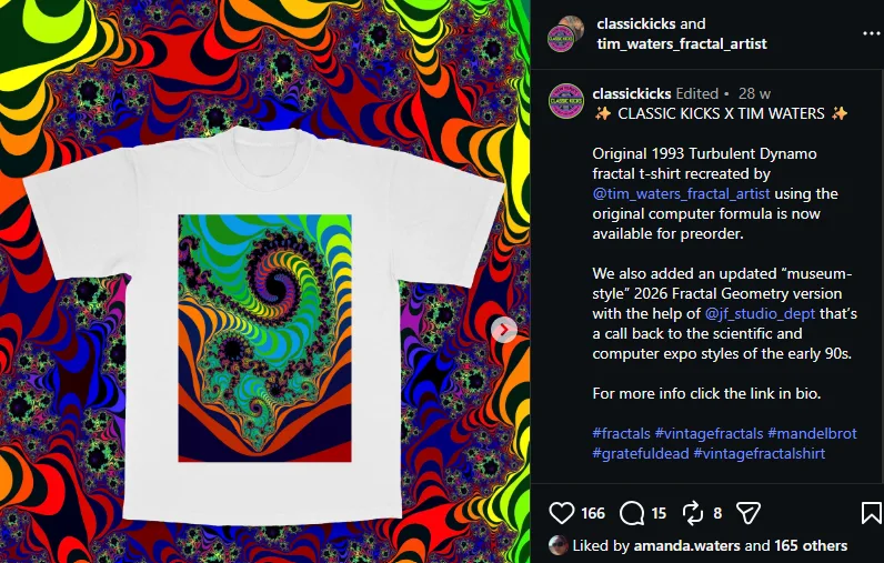 Instagram post announcing the Classic Kicks x Tim Waters Turbulent Dynamo t-shirt