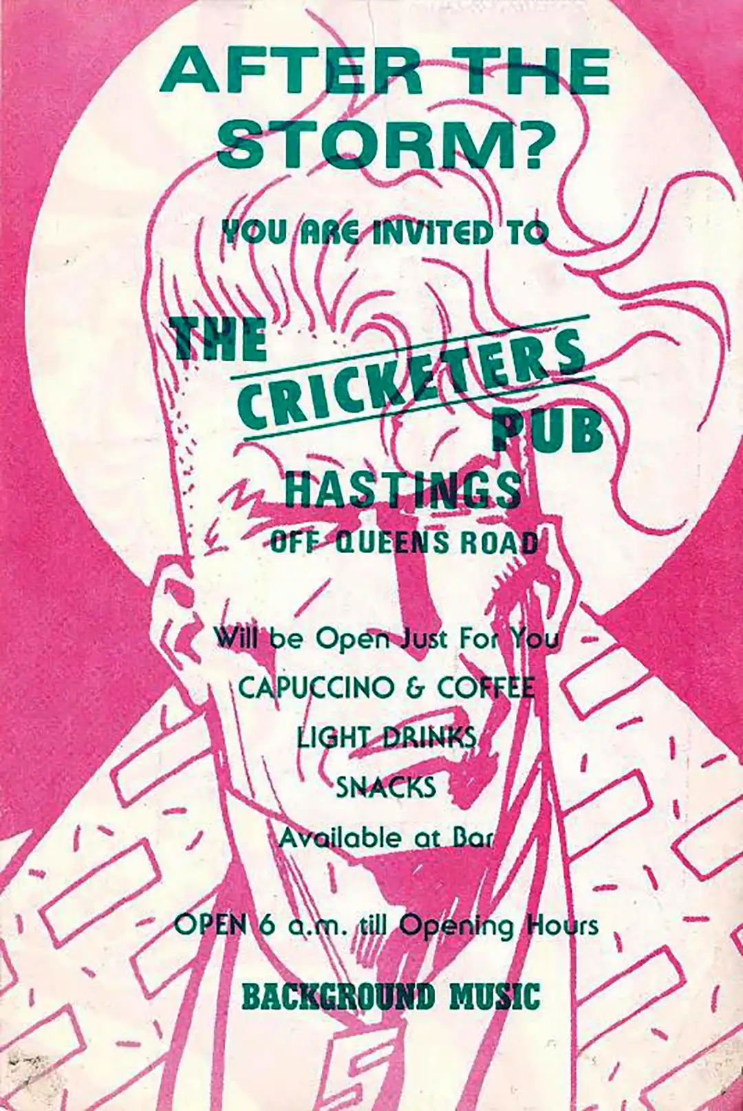 90s fractal rave flyer - After The Storm at the Cricketers Club, Hastings, Sussex. 24 February 2015. Background music (Back)