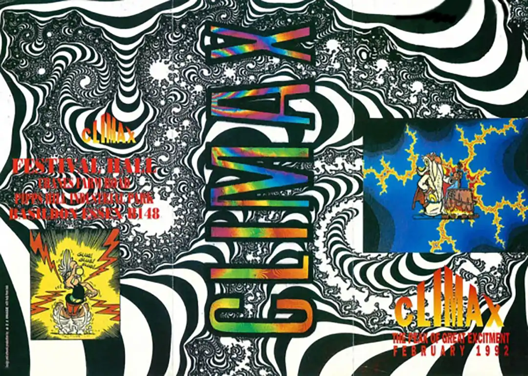 90s fractal rave flyer - Climax at the Festival Hall, Basildon. 1 February 1992. RPM productions