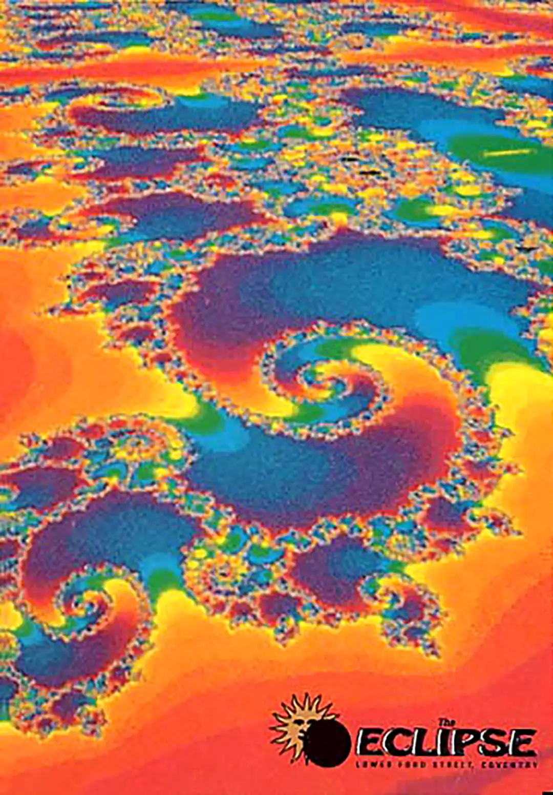 90s fractal rave flyer - Eclipse, Coventry. 6th April 1991, 13th April 1991, 20th April 1991, 27th April 1991. Eclipse promotions.