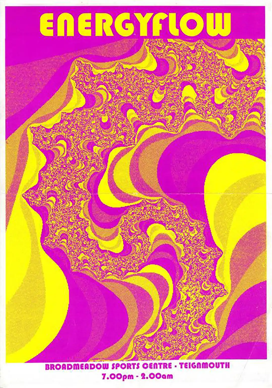90s fractal rave flyer - Energyflow at the Broard meadow sports center, Teigmouth. 24th December 1991.