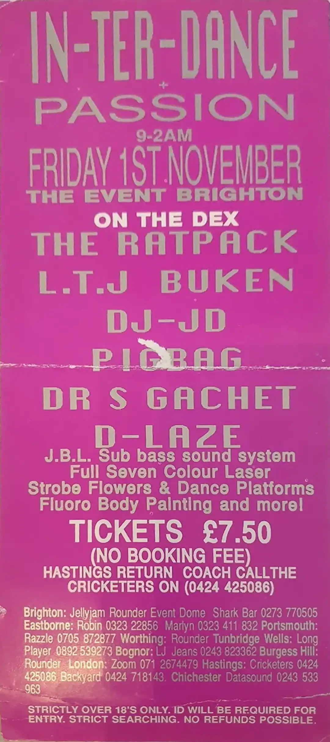 90s fractal rave flyer - In-ter-dance, Passion at The event, Brighton. 1 November 1991 Storm Presents. (Back)