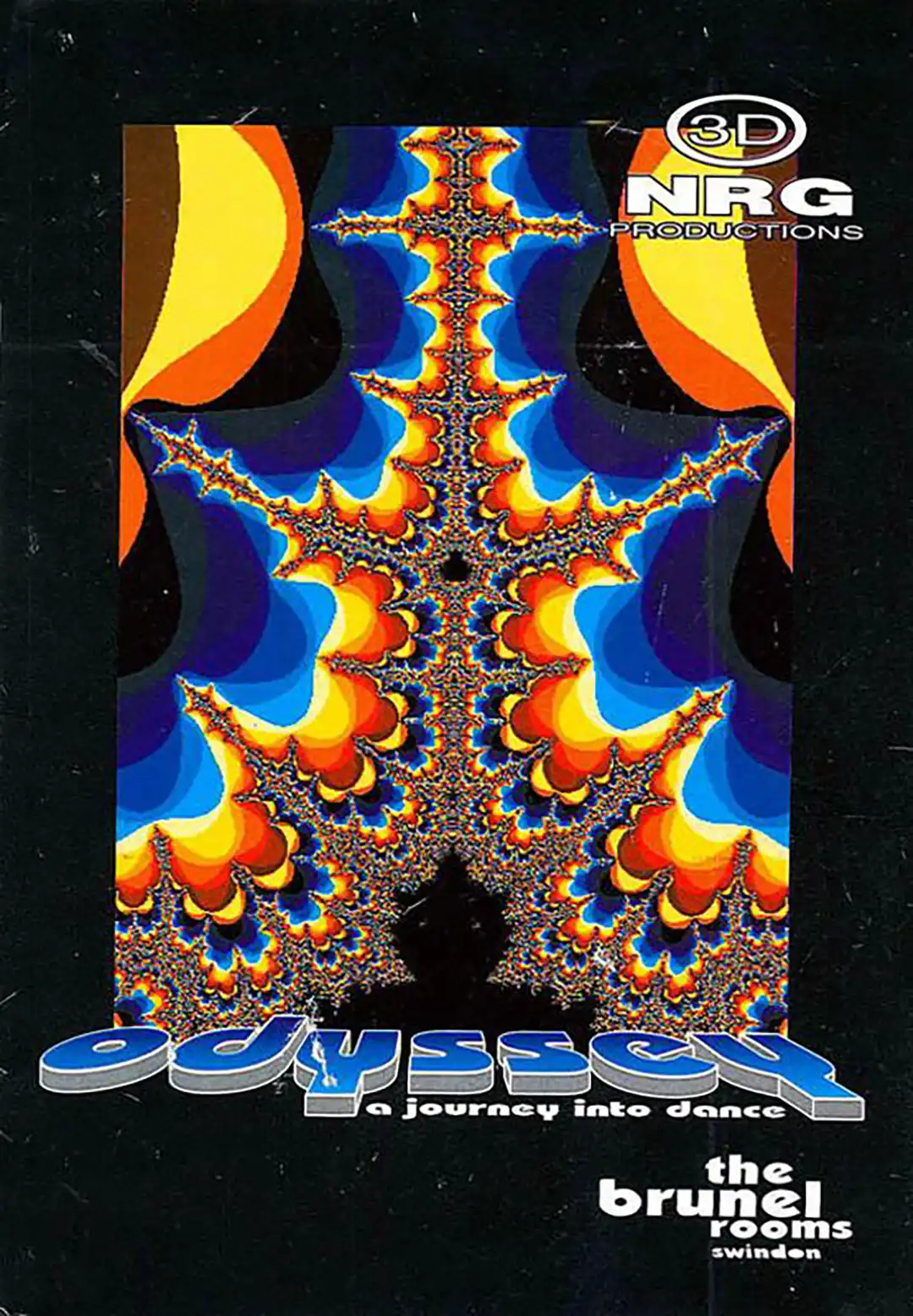 90s fractal rave flyer - Odyssey at the Brunel rooms. 24 April 1992. 3D NRG Producitions.