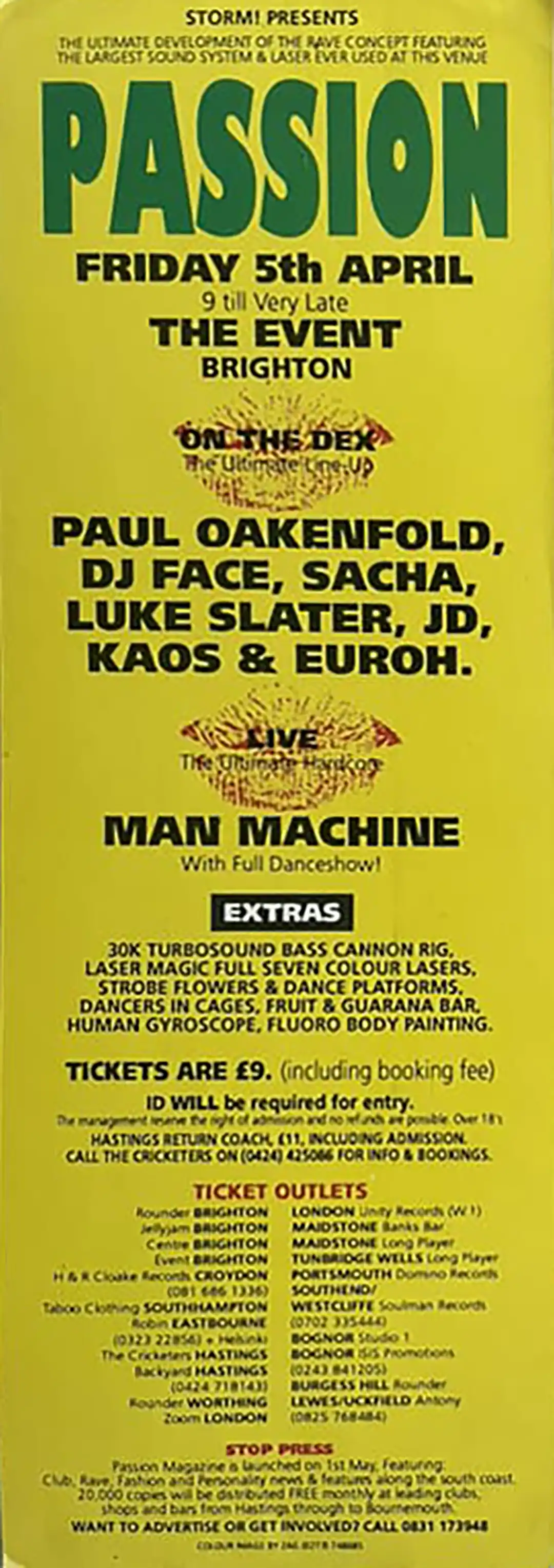 90s fractal rave flyer - Passion at The Event, Brighton 5th April 1991. Store Presents. (Back)