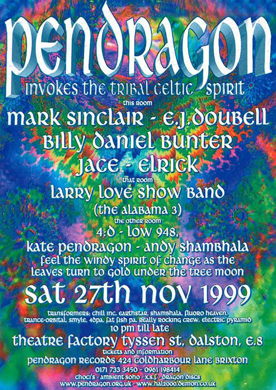 90s fractal rave flyer - Pendragon at the Theatre Warehouse Factory. Dalston London. 27 November 1999