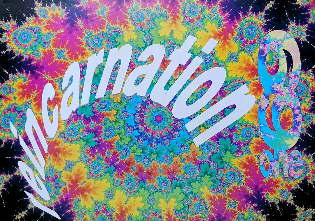 90s fractal rave flyer - Reincarnation at the Crystal Palace, London. 14th August 1993. 691 Promotions.